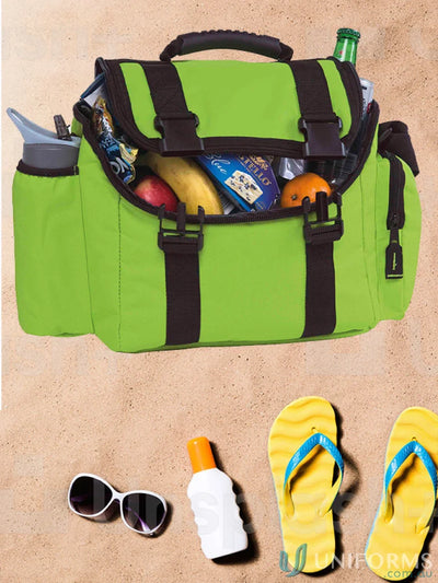 Green and black cooler bag from Cool Shuttle Cooler perfect for bag orders with main compartment storage