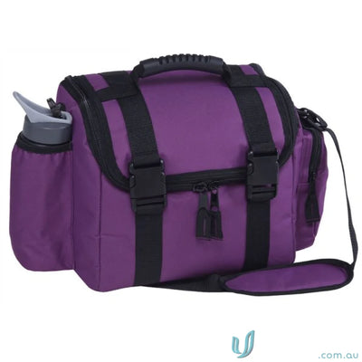 Purple lunch bag with water bottle holder from Cool Shuttle Cooler for bag orders