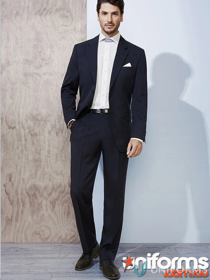 Navy blue cool stretch flat front pant perfect for stylish workwear in customer-facing roles