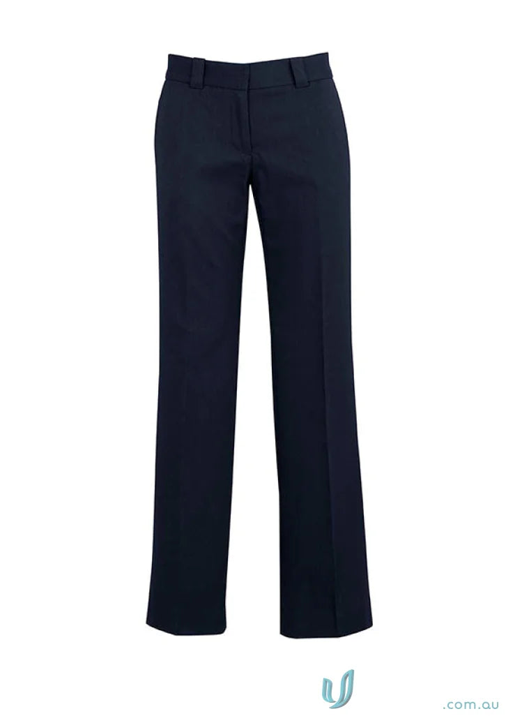 Dark blue women’s dress pants with straight leg, perfect for hipster fit workwear