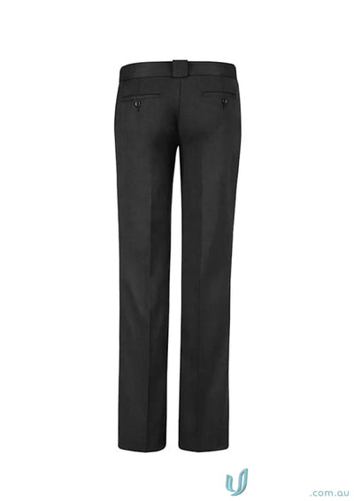 Mens flat-front black dress pants with two back pockets perfect for hipster fit workwear