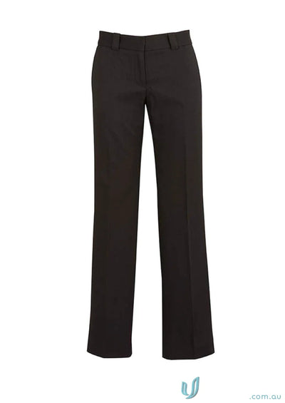 Cool Stretch Hipster Fit Ladies Pant in dark brown flat-front dress pants for workwear