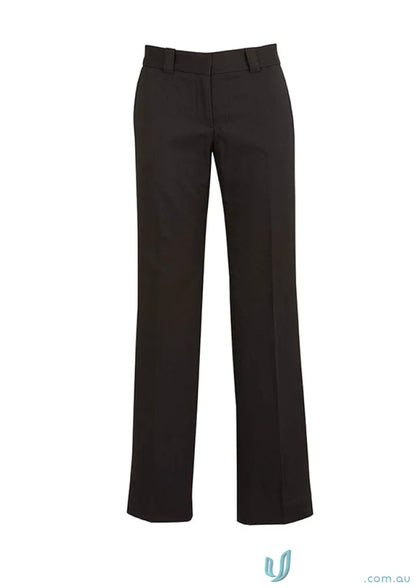Cool Stretch Hipster Fit Ladies Pant in dark brown flat-front dress pants for workwear