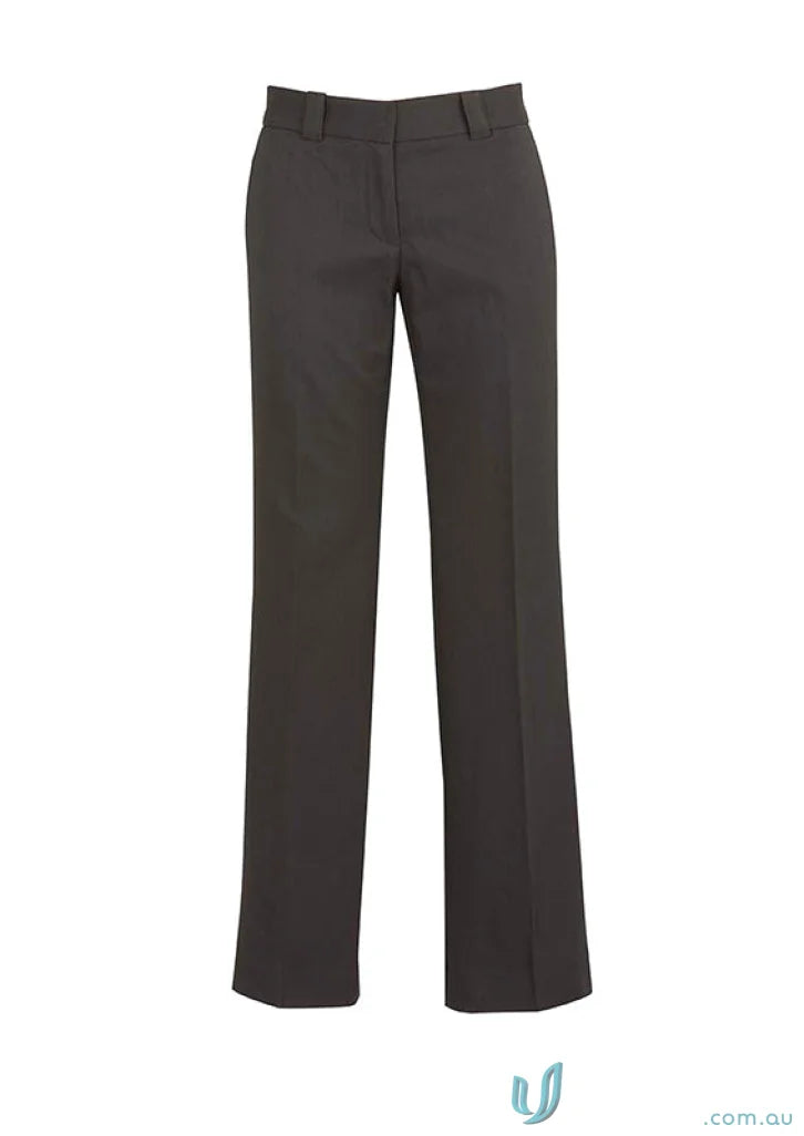 Dark brown women’s dress pants with straight leg for hipster fit workwear or uniforms