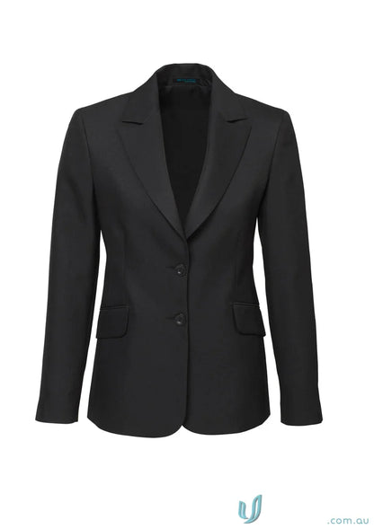 Black women’s cool stretch longline ladies jacket biz collection with buttons and pockets