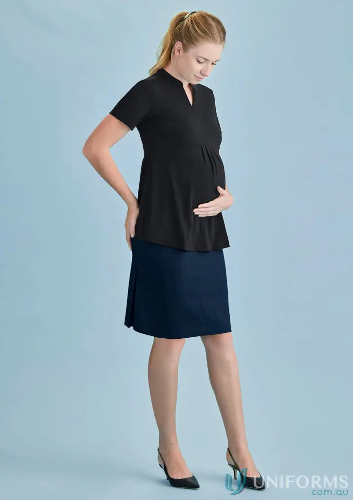 Pregnant woman in cool stretch maternity skirt showing style meets support and comfort