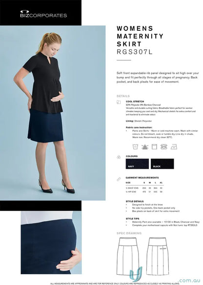 Cool stretch maternity skirt with expandable rib panel for style meets support during pregnancy