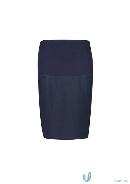 Cool stretch maternity women’s navy blue pencil skirt with wide waistband for style meets support
