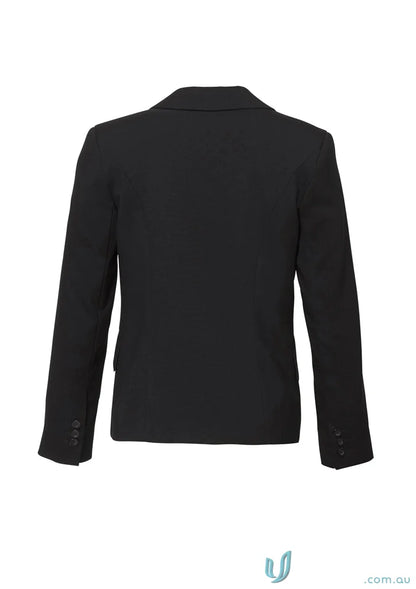 Black blazer back view for Cool Stretch Mid Length Ladies Jacket display