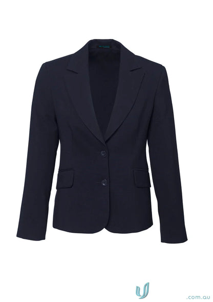 Navy blue women’s blazer from Cool Stretch Mid collection, perfect for stylish mid length ladies