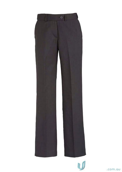 Dark gray cool stretch mid rise adjustable waist pant for comfort and style