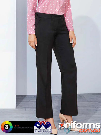 Black womens cool stretch mid rise adjustable waist pant perfect for comfort and style