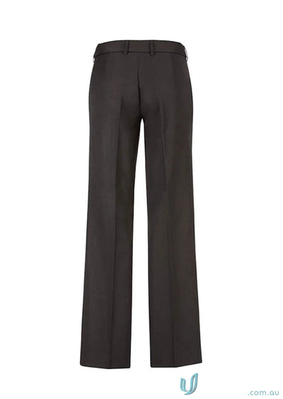 Dark wide-legged cool stretch mid rise adjustable waist pant for a comfy stylish look