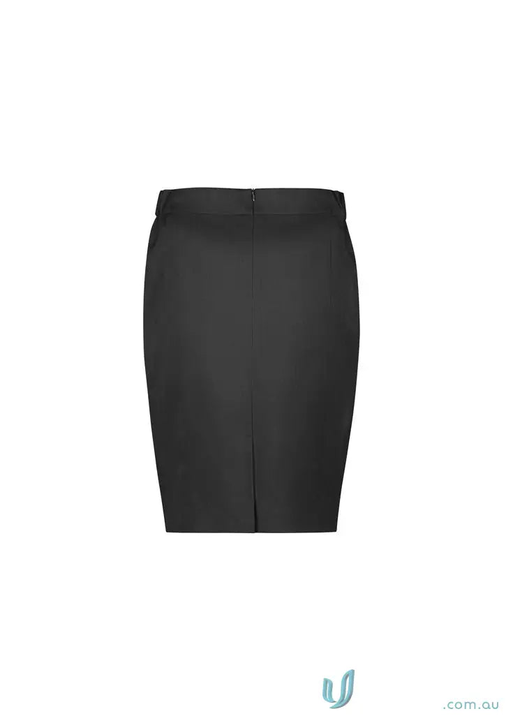 Women’s cool stretch mid waist pencil skirt with back slit in black for a sleek look