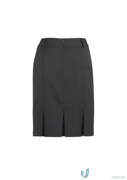Black cool stretch bamboo charcoal stretch multi-pleat skirt with back pleats