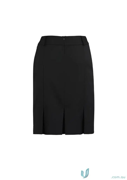 Black cool stretch bamboo charcoal multi-pleat skirt with front pleats for style and comfort