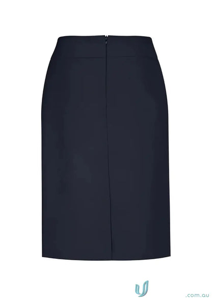 Navy blue women’s cool stretch relaxed fit lined pencil skirt with back zipper