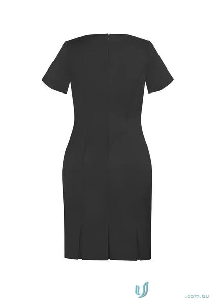 Black short-sleeved sheath dress in cool stretch shift bamboo charcoal eco-friendly materials