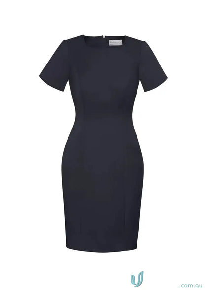 Navy blue cool stretch shift dress made from bamboo charcoal eco-friendly materials in biz collection