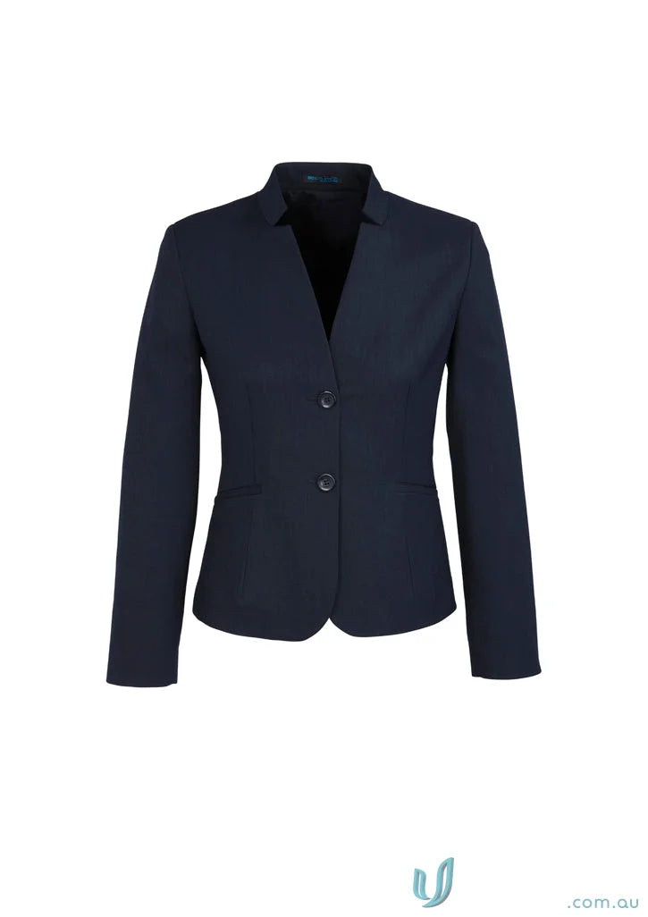 Navy blue cool stretch short blazer with reverse lapel from Biz Collection Cool