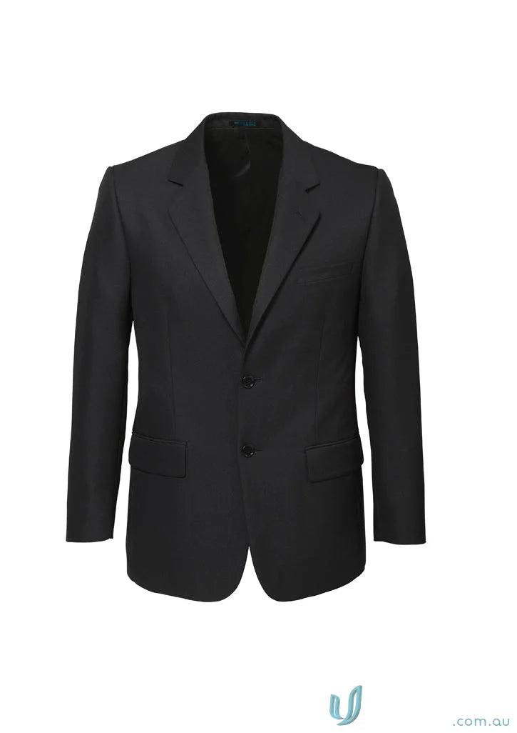 Cool stretch classic black suit jacket for front-facing roles, stretch single breasted design
