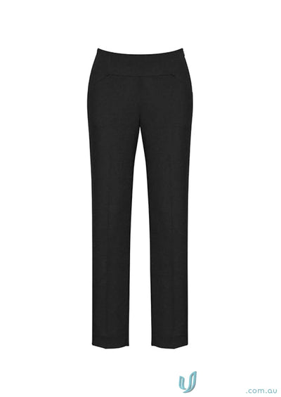 Cool stretch slim leg pant in black with a bandless slim leg design