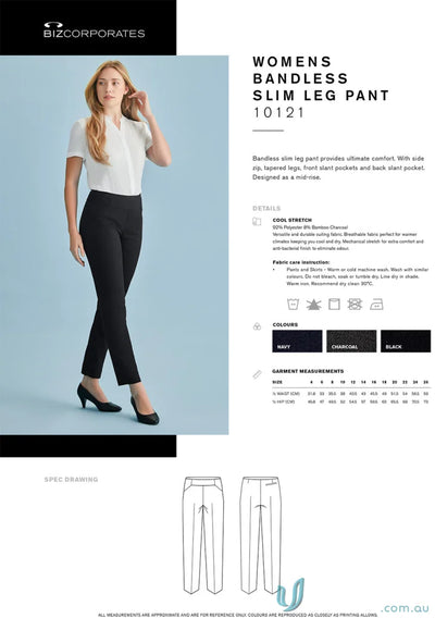 Women’s cool stretch slim leg bandless pant showing stylish and comfy design