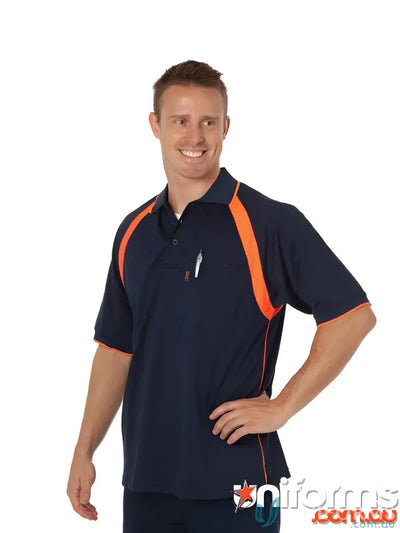 Navy and orange coolbreathe contrast polyester micromesh SS polo shirt for uniforms