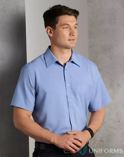 CoolDry Men’s SS Health Shirt in light blue with pocket and buttons, perfect for winning spirit