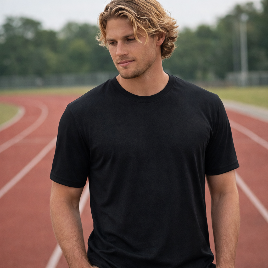 Black ts23 cooldry short-sleeve crew neck t-shirt front view