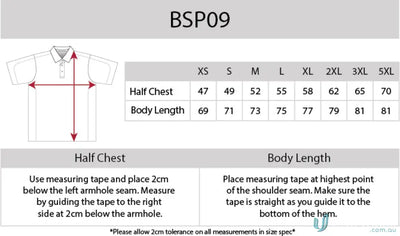 Clothing size chart for Cooldry Waffle Knit Polo with moisture management technology