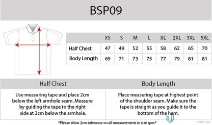 Clothing size chart for Cooldry Waffle Knit Polo with moisture management technology