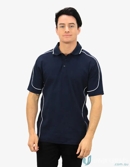 Navy Polo Shirt with White Trim from Cooldry Waffle Knit Collection featuring moisture management technology