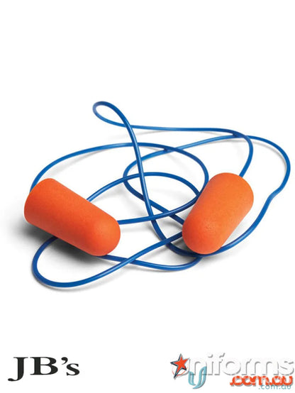 Orange earplugs with blue cord from 100 Pack Southern Bullet Corded Ear Plugs for workwear