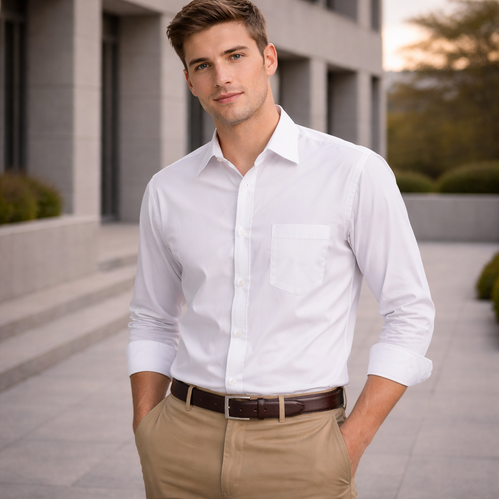 Bs01l mens poplin long sleeve business shirt front view