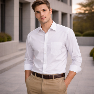 Bs01l mens poplin long sleeve business shirt front view