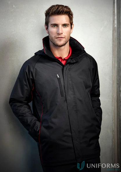 Black insulated Core Jacket J236ML with red trim and zip chest pocket from Biz Collection Unisex