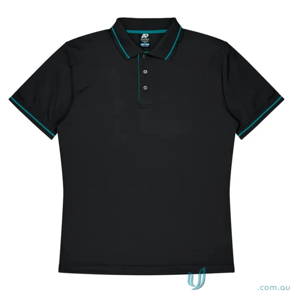 Cottesloe Lady Polo in black with teal trim, perfect fabric for casual style