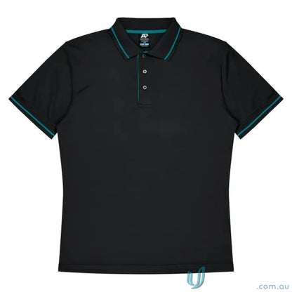 Cottesloe Lady Polo in black with teal trim, perfect fabric for casual style