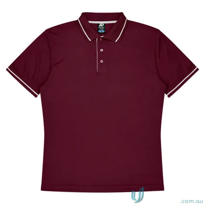 Maroon Cottesloe Lady Polo shirt with white trim, perfect fabric for casual style