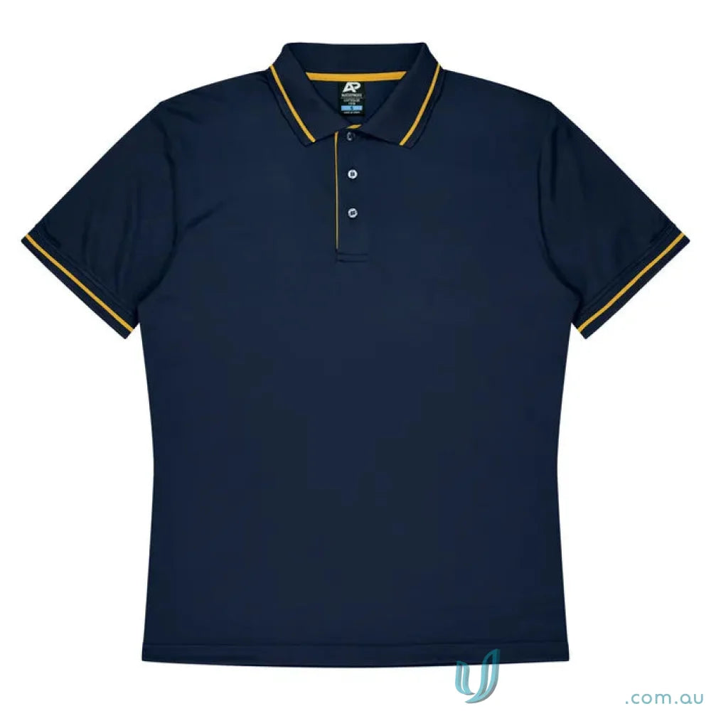 Navy polo shirt with gold trim from Cottesloe Polo, perfect for uniforms or workwear