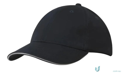 Black Cotton Cap with Sandwich Trim featuring custom imprint and wide stock range