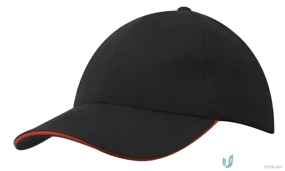 Black baseball cap with red trim from Cotton Cap with Sandwich Trim, perfect for custom imprint
