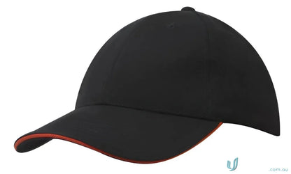 Black baseball cap with red trim from Cotton Cap with Sandwich Trim, perfect for custom imprint