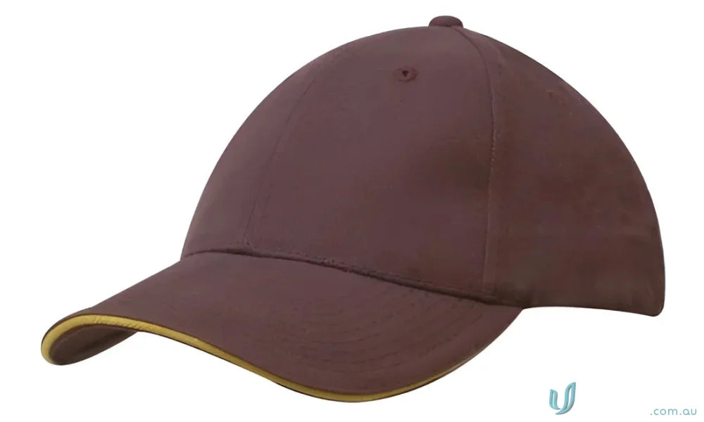 Brown Cotton Cap with Sandwich Trim and yellow accents from our wide stock range
