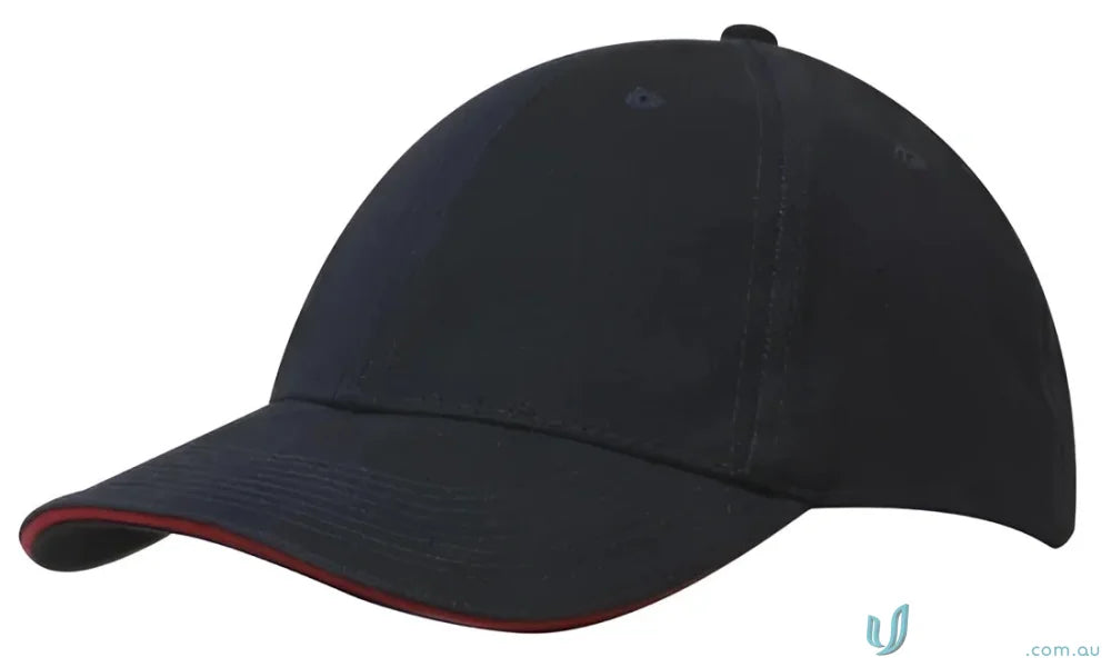 Dark baseball cap with red trim from Cotton Cap with Sandwich Trim, perfect for custom imprint
