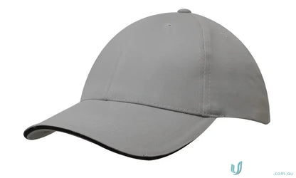 Gray baseball cap with black trim from Cotton Cap with Sandwich Trim, perfect for custom imprinting