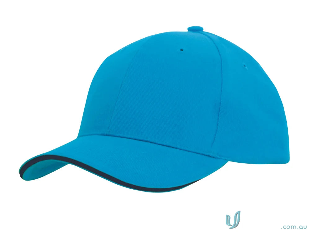 Turquoise baseball cap with sandwich trim, perfect for custom imprint, wide stock range