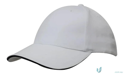White baseball cap with black trim from Cotton Cap with Sandwich Trim, perfect for custom imprint