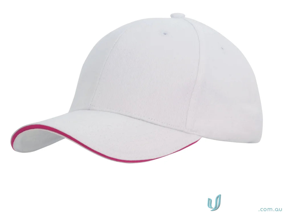 Cotton Cap with Sandwich Trim featuring a white design with pink trim and custom imprint